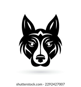 Black dog head design with tribal face logo on white background. Mystic symbolism style on white background