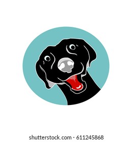 Black dog head of a dog, the emblem on a white background, vector illustration