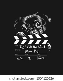 black dog holding director slate illustration