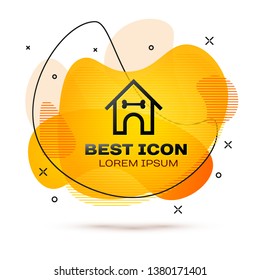 Black Dog house and bone icon isolated on white background. Dog kennel. Fluid color banner. Vector Illustration