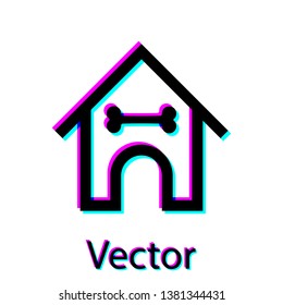 Black Dog house and bone icon isolated on white background. Dog kennel. Vector Illustration