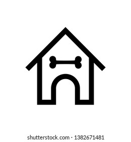 Black Dog house and bone icon isolated. Dog kennel. Vector Illustration