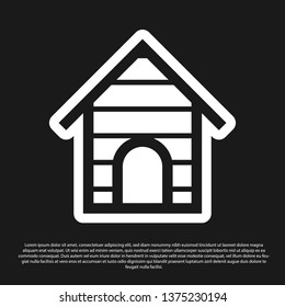 Black Dog house icon isolated on black background. Dog kennel. Vector Illustration