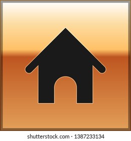 Black Dog house icon isolated on gold background. Dog kennel. Vector Illustration