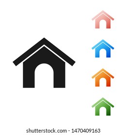 Black Dog house icon isolated on white background. Dog kennel. Set icons colorful. Vector Illustration