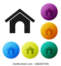 Black Dog house icon isolated on white background. Dog kennel. Set icons colorful circle buttons. Vector Illustration