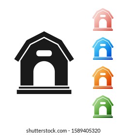 Black Dog house icon isolated on white background. Dog kennel. Set icons colorful. Vector Illustration