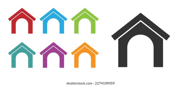 Black Dog house icon isolated on white background. Dog kennel. Set icons colorful. Vector
