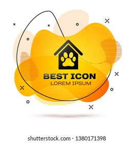 Black Dog house and paw print pet icon isolated on white background. Dog kennel. Fluid color banner. Vector Illustration