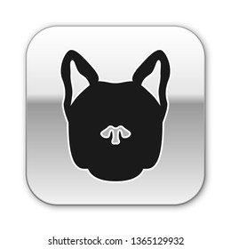 Black Dog icon isolated on white background. Silver square button. Vector Illustration