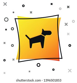 Black Dog icon isolated on white background. Yellow square button. Vector Illustration