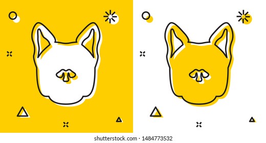 Black Dog icon isolated on yellow and white background. Random dynamic shapes. Vector Illustration