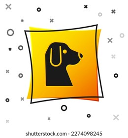 Black Dog icon isolated on white background. Yellow square button. Vector