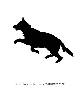 Black dog jumping and running silhouette on white background pet vector illustration