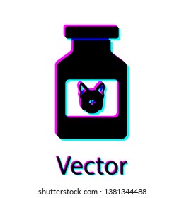 Black Dog medicine bottle icon isolated on white background. Container with pills. Prescription medicine for animal. Vector Illustration