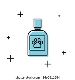 Black Dog medicine bottle icon isolated on white background. Container with pills. Prescription medicine for animal.  Vector Illustration