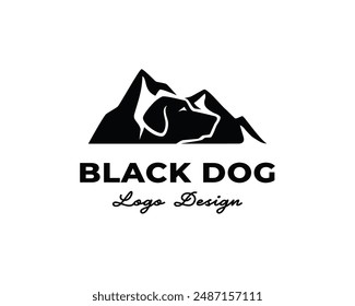 Black dog mount hill peak silhouette safety view landscape wildlife logo design template illustration inspiration