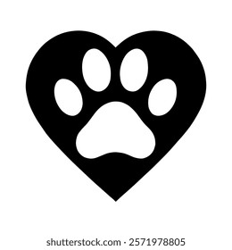 Black dog paw print heart silhouette icon vector illustration design on white background.