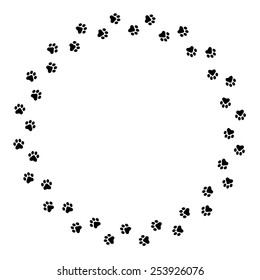 Black Dog Paw Prints Circle Frame / Border