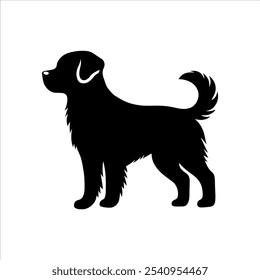 Diseño de Ilustración vectorial de silueta de cachorro de perro negro sobre fondo blanco.