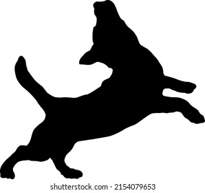 Black dog silhouette. Jumping jack russell terrier puppy. Pet animals. Isolated on a white background. Vector illustration.