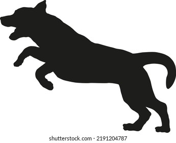 Black Dog Silhouette. Jumping Labrador Retriever Puppy. Pet Animals. Isolated On A White Background. Vector Illustration.