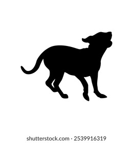 Black dog silhouette on white background.