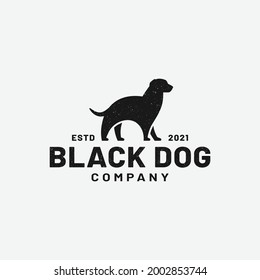 Black Dog Silhouette for Pet Shop Clinic Spa Grooming Zoo Security Company Corporate Community Business Brand in Vintage Retro Hipster Grunge Old Style Logo Design Template.