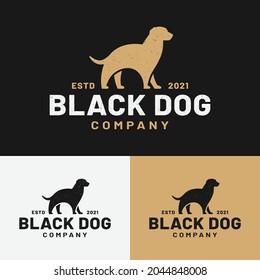 Black Dog Silhouette for Pet Shop Clinic Spa Grooming Zoo Security Company Corporate Community Business Brand in Vintage Retro Hipster Grunge Old Style Logo Design Template.