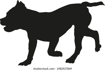 Black Dog Silhouette. Running American Bully Puppy. Pet Animals. Isolated On A White Background. Vector Illustration.