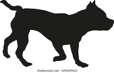 Black Dog Silhouette. Running American Bully Puppy. Pet Animals. Isolated On A White Background. Vector Illustration.