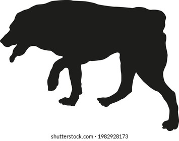 Black dog silhouette. Running central asian shepherd dog puppy. Pet animals. Isolated on a white background. Vector illustration.