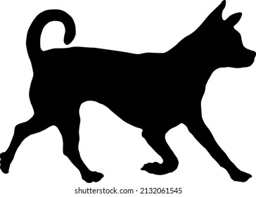 Black Dog Silhouette. Running Chihuahua Puppy. Pet Animals. Isolated On A White Background. Vector Illustration.