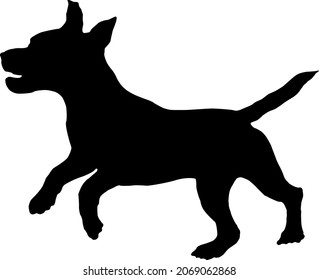 Black dog silhouette. Running english beagle puppy. Pet animals. Isolated on a white background. Vector illustration.