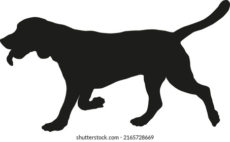 Black dog silhouette. Running english beagle puppy. Pet animals. Isolated on a white background. Vector illustration.
