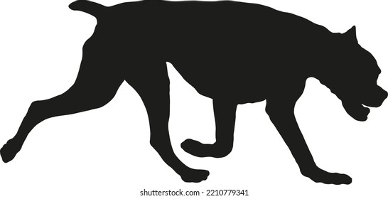 Black dog silhouette. Running german boxer puppy. Pet animals. Isolated on a white background. Vector illustration.