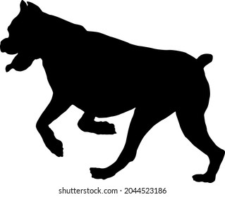 Black dog silhouette. Running and jumping german boxer dog. Pet animals. Isolated on a white background. Vector illustration.