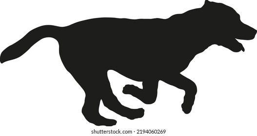 Black Dog Silhouette. Running And Jumping Labrador Retriever Puppy. Pet Animals. Isolated On A White Background. Vector Illustration.