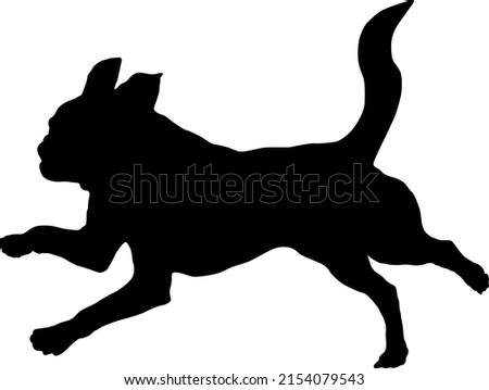 Black dog silhouette. Running and jumping petit brabancon puppy. Pet animals. Isolated on a white background. Vector illustration.