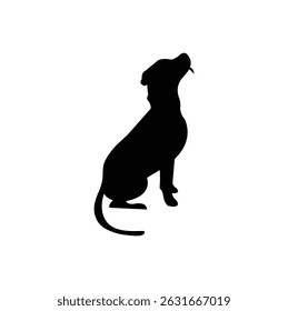 "Black Dog Silhouette Vector Art Sitting with Raised Head"