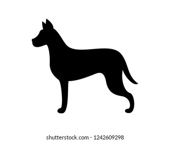 Black dog silhouette vector canine animal icon isolated on white. Monochrome grown up puppy, label for veterinary clinic vector illustration sign