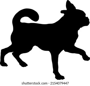 Black dog silhouette. Walking petit brabancon puppy. Pet animals. Isolated on a white background. Vector illustration.
