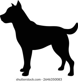 Black Dog Standing Silhouette on White Background
