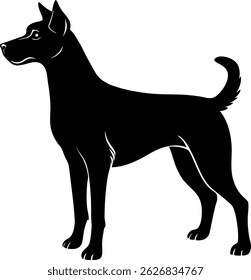 A black dog vector illustration shows a cute animal silhouette