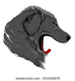 Black Dog Vector with Opened Mouth isolated on White Background