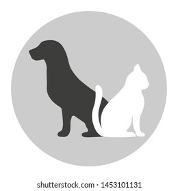 black dog and white cat silhouette in a gray circle
