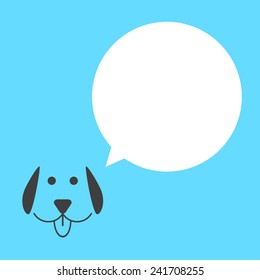 black dog with white speech bubble. concept of talking animals, template postcard and man's best friend. isolated on blue background. flat style trendy modern logo design vector illustration