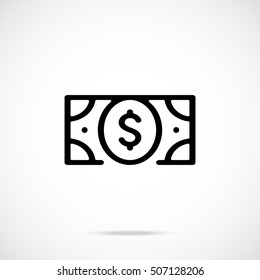 Black dollar bill. Flat line design vector icon