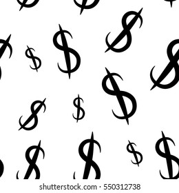 Black dollar money different sizes. Seamless pattern. Vector