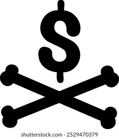 Black dollar sign ($) above two crossed bones, resembling a skull and crossbones symbol.